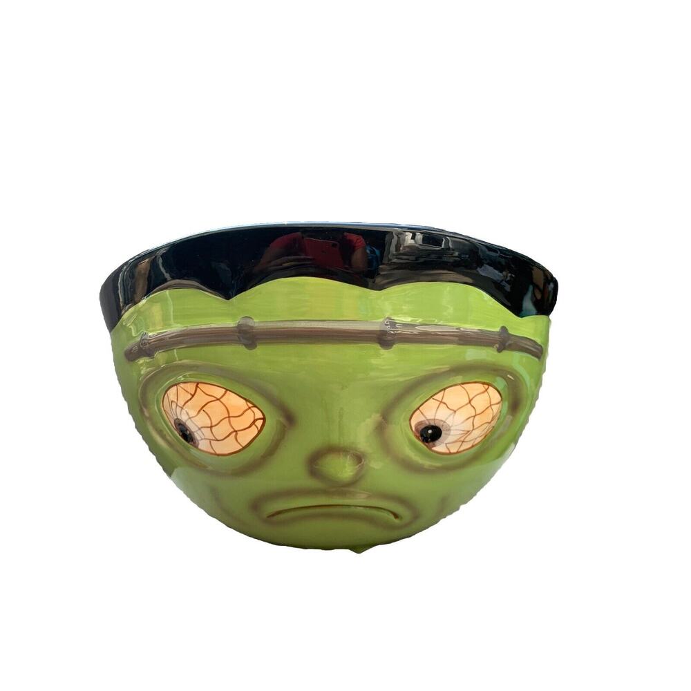 Frankenstein 12” W Large Ceramic Bowl Candy Halloween Decor Green Home Decor